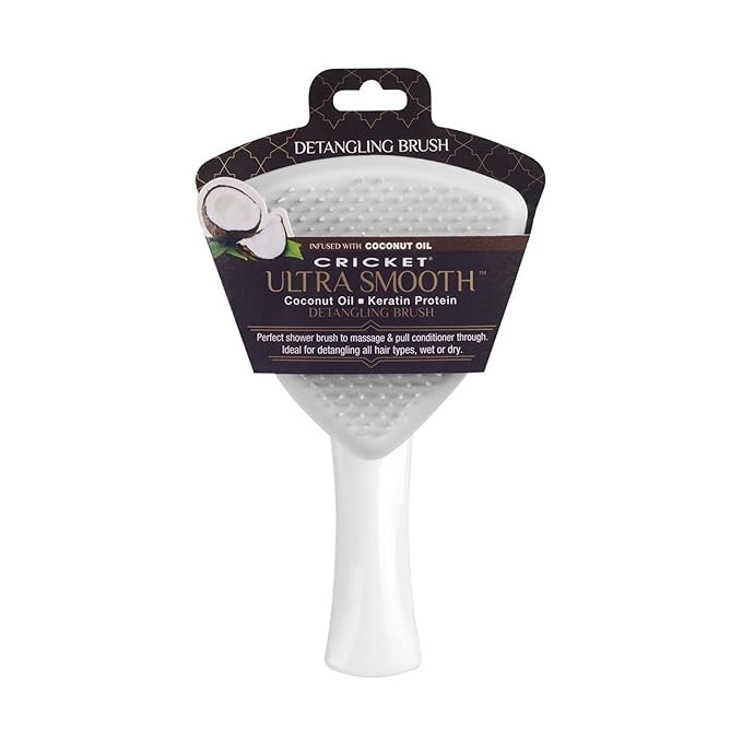 Cricket Ultra Smooth Coconut Detangling Brush for Wet, Dry Hair Anti-Frizz Detangler Shower Hairbrush with Coconut Oil and Keratin Protein Infused Plastic for All Hair Types