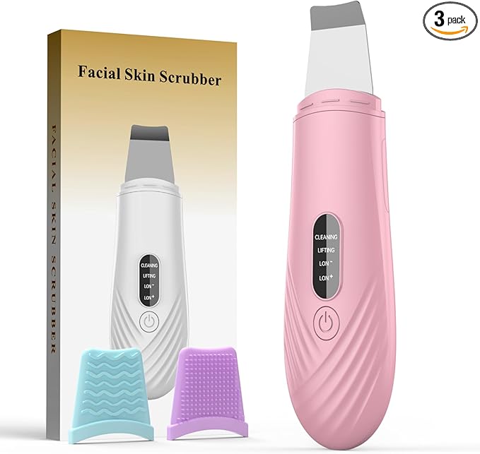 Skin Scrubber Face Spatula, Blackhead Remover Tool for Facial Deep Cleansing, Face Spatula Pore Cleaner with 4 Modes, Whitehead Remover, Blackhead Extractor, Face Scrubber (Pink)