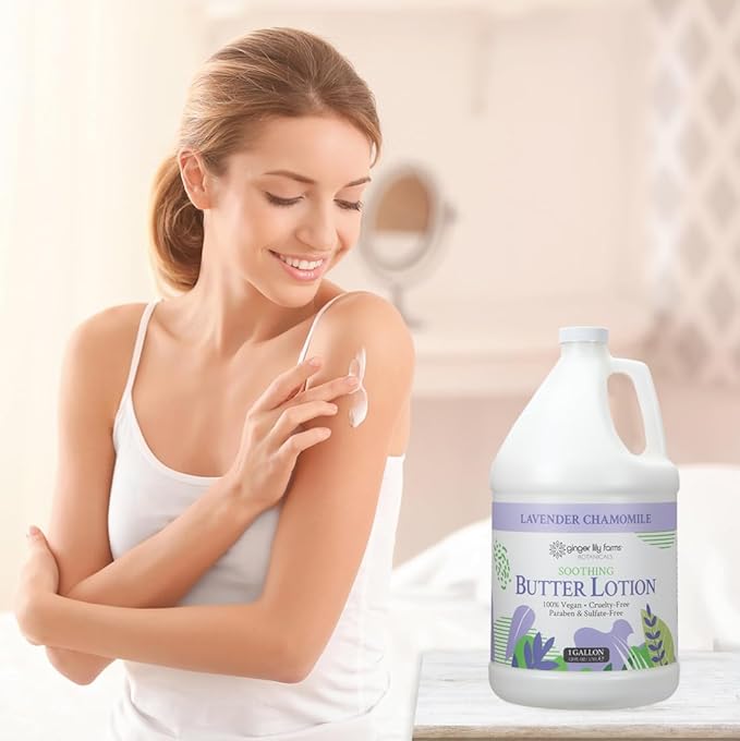 Ginger Lily Farms Botanicals Soothing Butter Lotion for Dry Skin, 100% Vegan & Cruelty-Free, Lavender Chamomile Scent, 1 Gallon (Pack of 4)