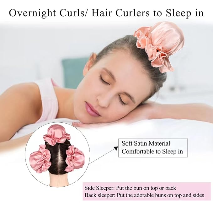 3 Sets Overnight Heatless Curls Blowout Rods Silk Hair Curlers to Sleep in Satin Heatless Curling Set Zero Heat Bun Bons with Bonnet Cap No Heat Headband Roller Wrapper FPink