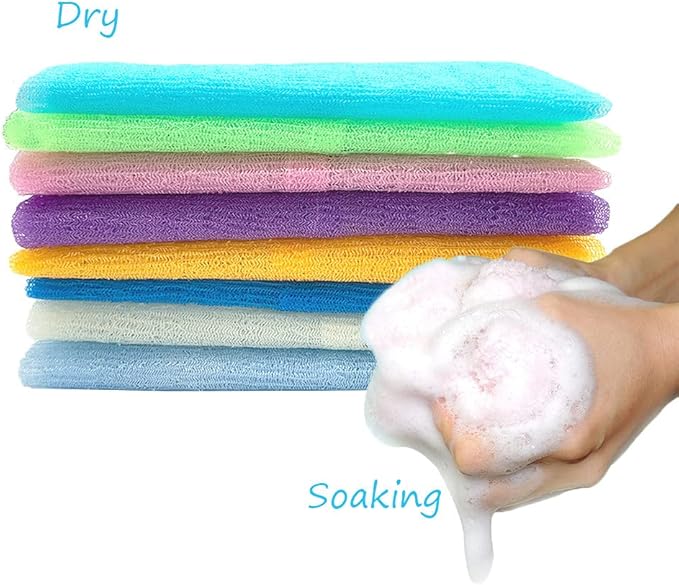 8Pcs 35 Inch Exfoliating Bath Cloth,Skin Bath Wash Towel,Nylon Shower Washcloth Body Scrubber Loofah for Women and Men