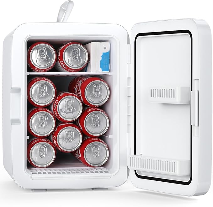Antarctic Star Compact Mini Fridge, 10L Portable Small Refrigerator, 2.6 Gal Mini Fridge with AC/DC Adapters, Small Cosmetics Cooler for Beverage, Food, Makeup, Bedroom, Office, Dorm, White