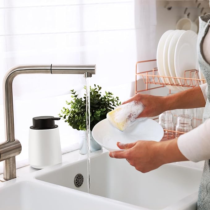 Ceramic Foam Soap Dispenser 2 Pack, 12oz White Lotion Hand Sanitizer Soap Dispenser with Easy-to-Press Pump for Bathroom & Kitchen Countertop Refillable