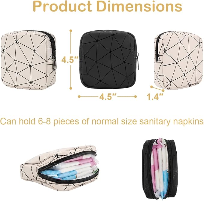 Desing Wish Sanitary Napkin Storage Bag, Menstrual Cup Pouch Nursing Pad Holder Tampon Bags Feminine Product Pouches Portable Period Kit Bag for Girls Women Ladies (Black)