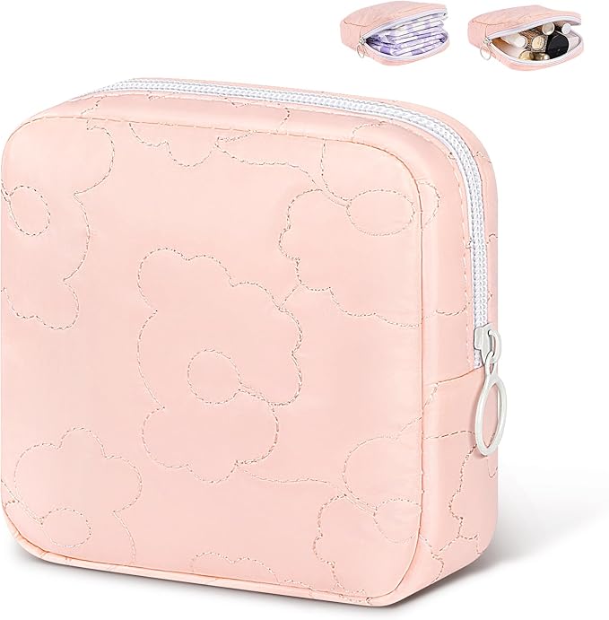 Desing Wish Cloud Pattern Period Bag for Teen Girls, Padding Sanitary Napkin Storage Bag Menstrual Pad Period Pouch Tampon Holder for Purse (Pink)
