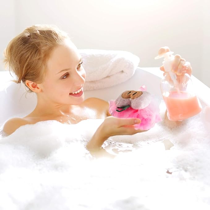 6 Pieces Cute Fruit Bath Shower Sponge Loofahs Mesh Pouf Shower Ball Colorful Cartoon Body Scrubber Balls Shower Mesh for Adults