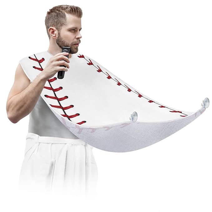 Baseball Lace Beard Bib Apron,Beard Hair Catcher,Non-Stick Beard Shave Cape,Shaving Trimming Non-Stick Waterproof Grooming Gifts for Dad Men Him Boyfriend