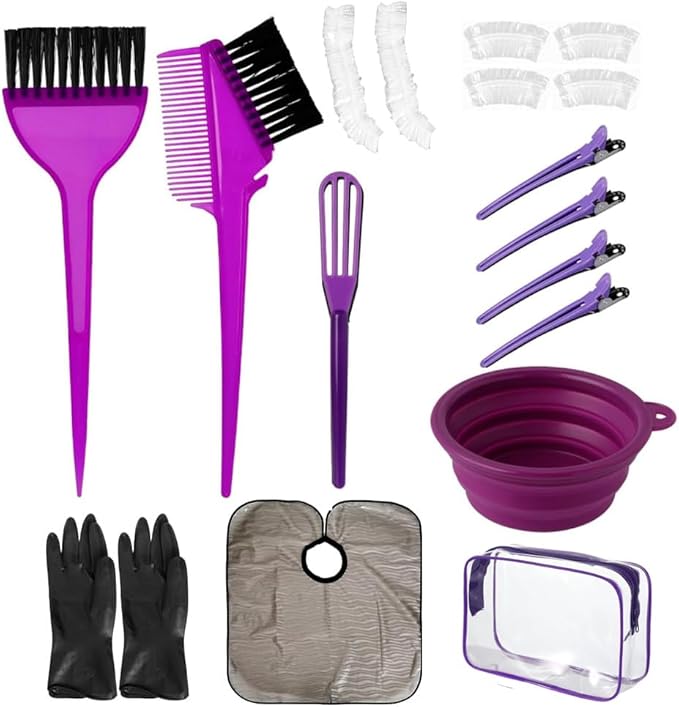 Hair Dye Color Brush and Bowl Set, Color Bowl Brushes Tool Mixing Bowl Kit Tint Comb for Hair Tint Dying Coloring Applicator (Gray&Violet)