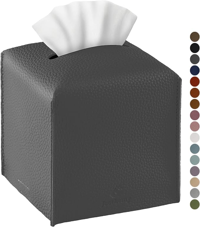 Tissue Box Cover, Jeethemy Square PU Leather Tissue Box Holder, Modern Tissue Case Facial Paper Organizer Dispenser，5X5X5'',Single Charcoal