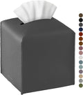 Tissue Box Cover, Jeethemy Square PU Leather Tissue Box Holder, Modern Tissue Case Facial Paper Organizer Dispenser，5X5X5'',Single Charcoal