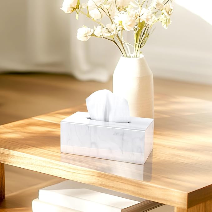 SILUT Tissue Box Cover Rectangle, Marble Texture Tissue Box Holder, Decorative Tissue Holder for Bathroom, Kitchen, Vanity, Modern Tissues Organizer