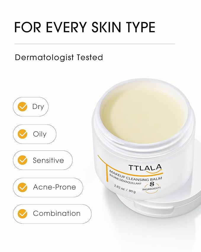 Cleansing Balm, Only 8 Ingredients Makeup Remover Balm, Waterproof Eye Make Up Remover with Vitamin E, Gentle and Nourishing, Skin-friendly and Suitable for All Skin Types 2.82 oz