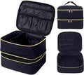Double Layer Makeup Bag Portable Large Cosmetic Case Organizer with Adjustable Dividers Storage Travel Bag for Accessories Brushes Conditioner and Skin Care Products (Black)
