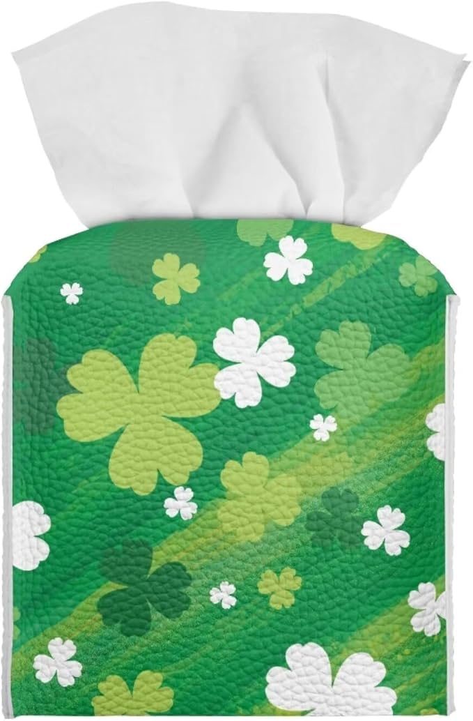 St. Patrick Lucky Grass Stripe Tissue Box Cover Square Tissue Covers Tissue Dispenser Car Tissue Box Holder Cover for Home Decorations