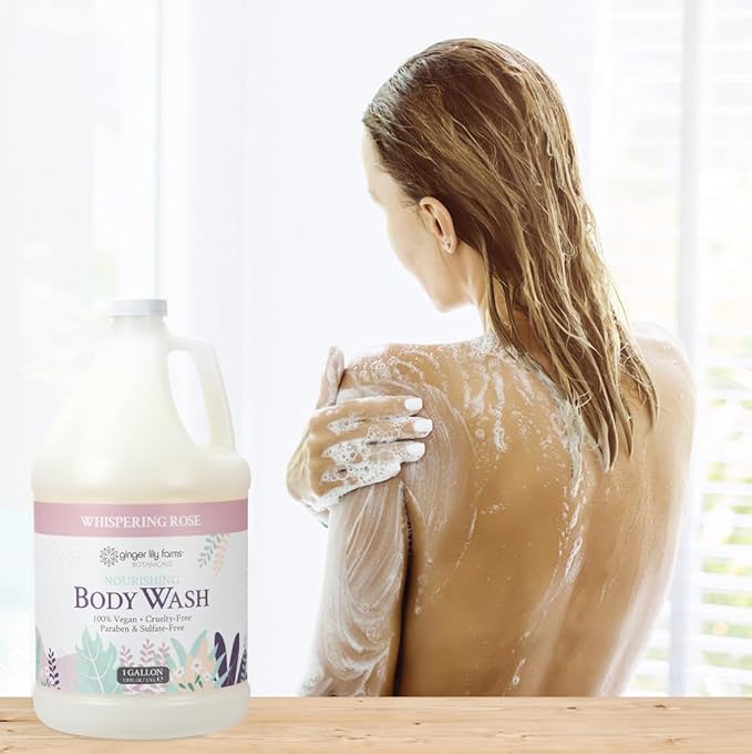 Ginger Lily Farms Botanicals Nourishing Body Wash, 100% Vegan & Cruelty-Free, Whispering Rose Scent, 1 Gallon (Pack of 4)
