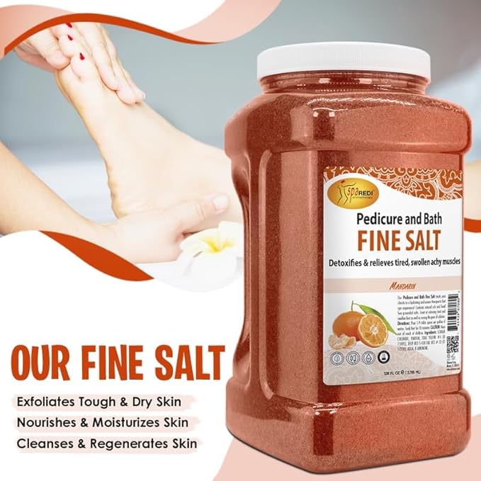 SPA REDI - Detox Foot Soak Pedicure and Bath Fine Salt, Mandarin, 128 Oz - Made with Dead Sea Salts, Argan Oil, Coconut Oil, and Essential Oil - Hydrates, Softens and Moisturizes