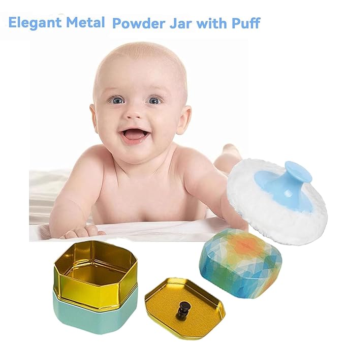 Body Powder Puff and Container, 3.35" Portable Dusting Powder Container with Soft Puff Powder Case Box Jar for Baby Women Home and Travel Use(Dark Blue)