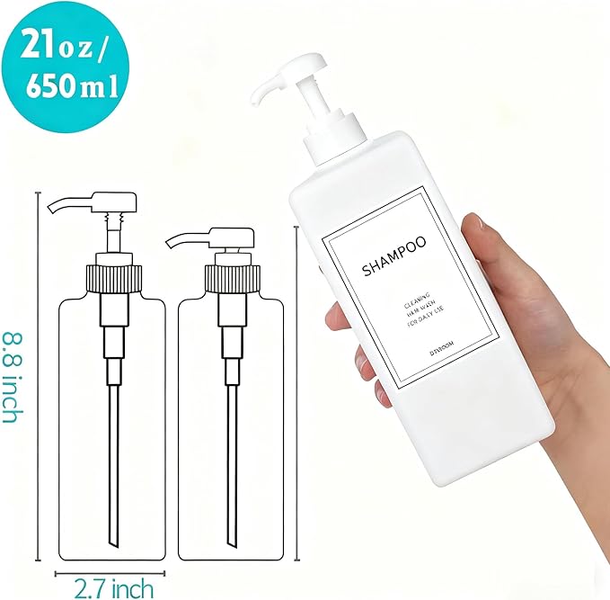 Modern Shampoo and Conditioner Dispenser (21 oz, Pack of 3) Refillable Pump Bottle Set Empty Shower Plastic Bottles with Pump for Bathroom Body Wash Soap and Shower