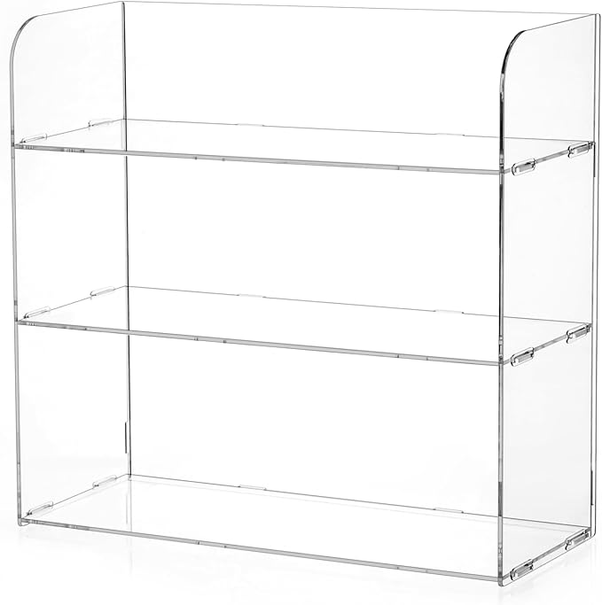Jusalpha 3 Tier Clear Acrylic Organizer Shelf for Cosmetic Perfume Skincare Makeup Toy Spices Standing Tabletop Vanity Tray Shelf Multifunctional Sturdy Display Showcase (12''x 4''x 12'')…