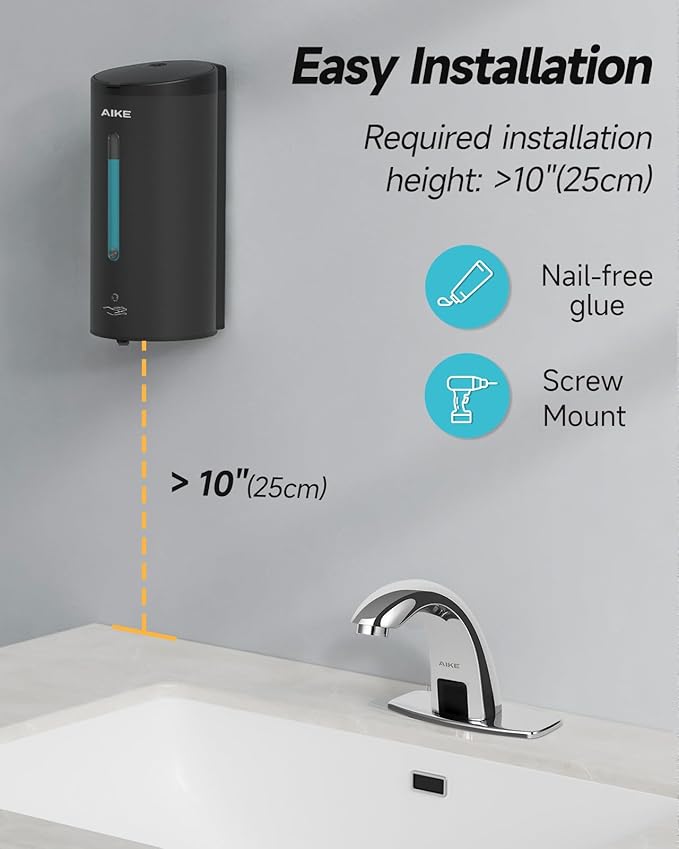 AIKE Wall Mount Automatic Foam Soap Dispenser 25 OZ Commercial Large Capacity Stainless Steel Model AK1205FA(Matte Black)