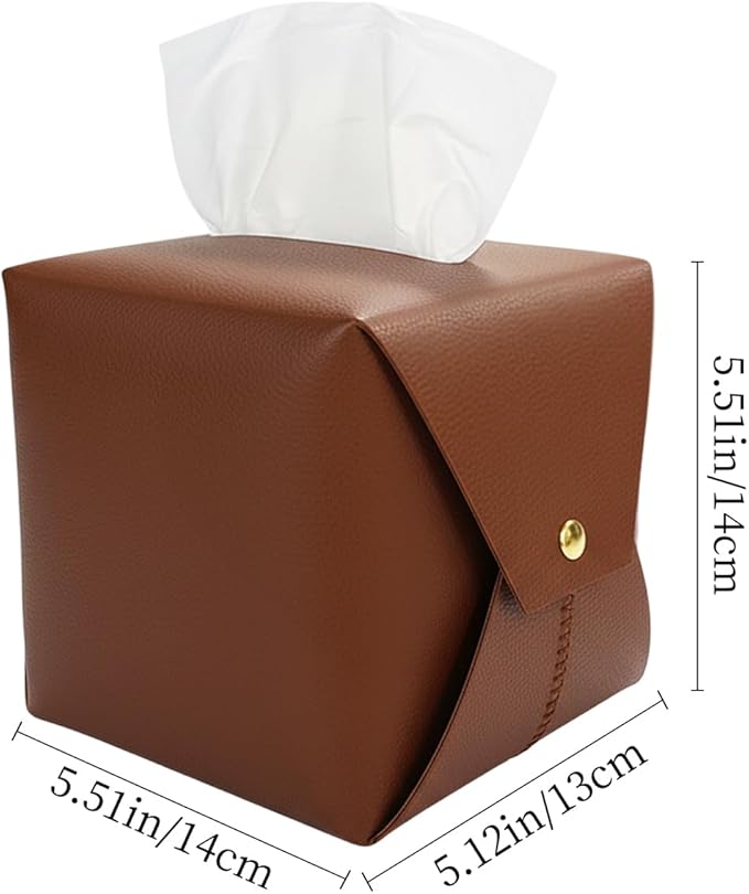 Tissue Box Cover Square, Leather Tissue Holder Organizer with Side Openings for Bathroom, Vanity, Tabletop, Office (1Pack-Brown)