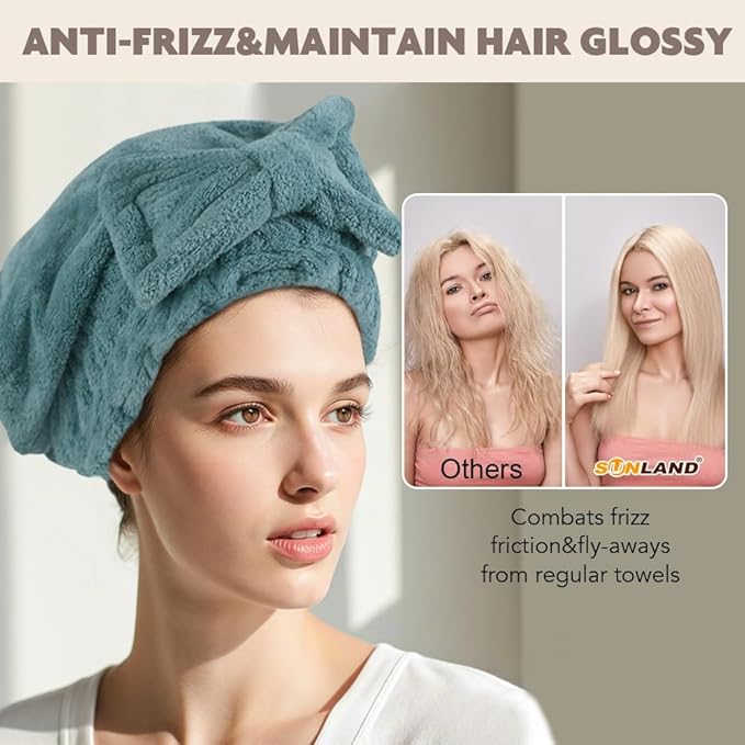 SUNLAND Large Microfiber Hair Drying Caps with Bow Knot Fast Drying Shower Cap Soft and Absorbent hairWrap Hair Turban Bath Caps for Curly Thick and Wet Hair 11 X 13.4 inch 2 Pack Dark Green