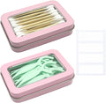 Cotton Swab Holder for Travel, 2 Pcs Portable Small Dental Floss Holder Empty Metal Cotton Ball Holder, Travel Floss Picks Case with Dustproof Lid for Cotton Swabs Hair Ties Floss, Pink