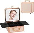 Leeora&Leekoo Makeup Box with Lighted Mirror,Portable Makeup Train Case Organizer (Off white)