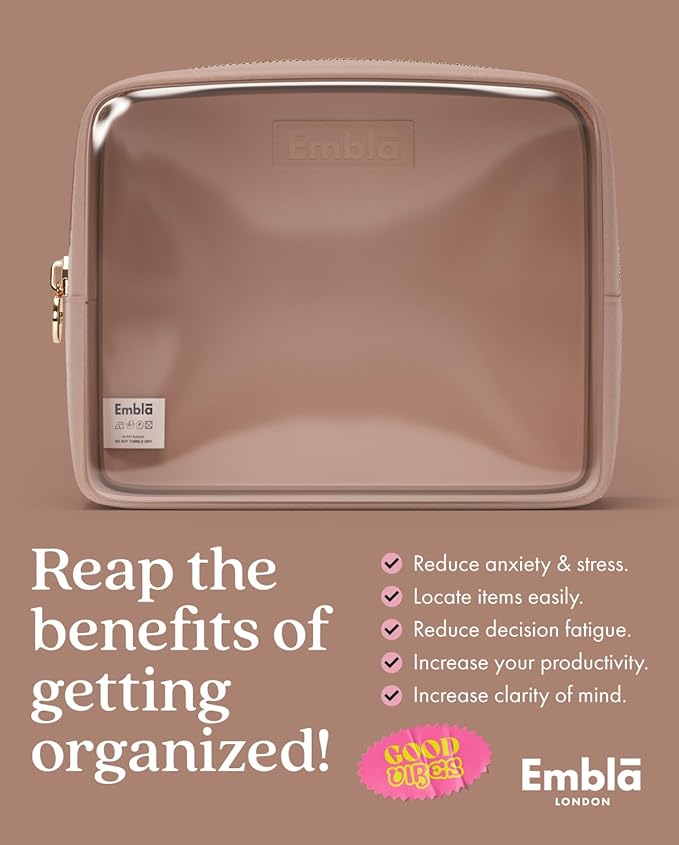 Embla Clear Large Makeup Bag Cute Big Make Up Nylon Pouches Travel Bathroom Bags for Toiletries XL Cosmetic Pouch for Women Girls Extra Large Zipper Toiletry Skincare Organizer Brown