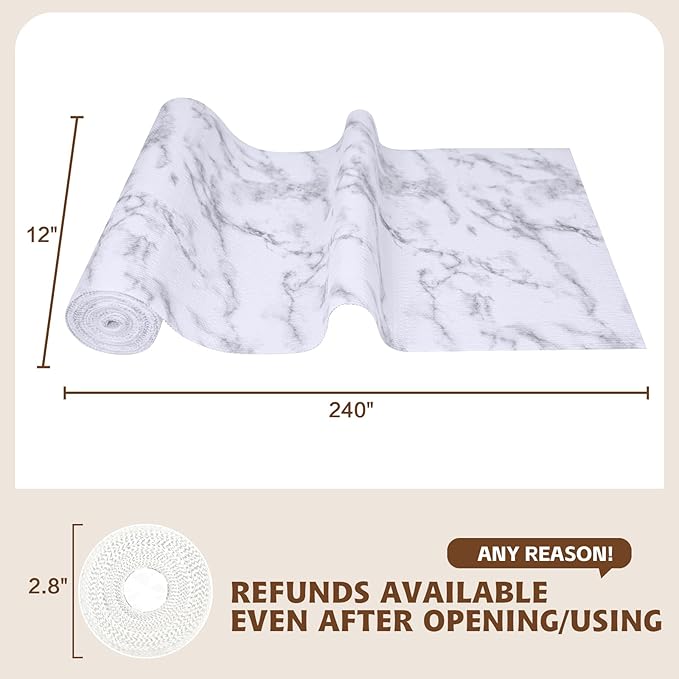 Shelf Liners for Kitchen Cabinets 12in x 20FT, Non Adhesive Drawer Liner Marble Pattern Thickened Shelf Liner Non-Slip Easy to Clean for Tool Box Refrigerator with Knife and Tape Measure