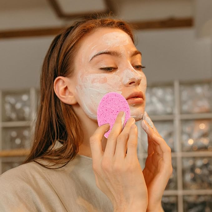 Operitacx 12Pcs Oval Facial Sponges, Facial Scrubber Scrub Pads Wash Sponges for Cleansing, Exfoliating, Makeup Removal