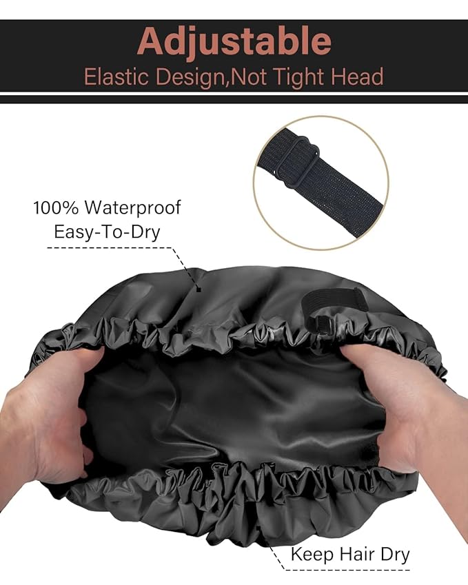 Aquior Shower Cap for Women, Extra Adjustable Shower Caps for Women Double-Layer Waterproof Reusable Hair Cap, Large Size Hair Cap for All Hair,for Girls Spa Bath,Soft and Comfortable (Back)