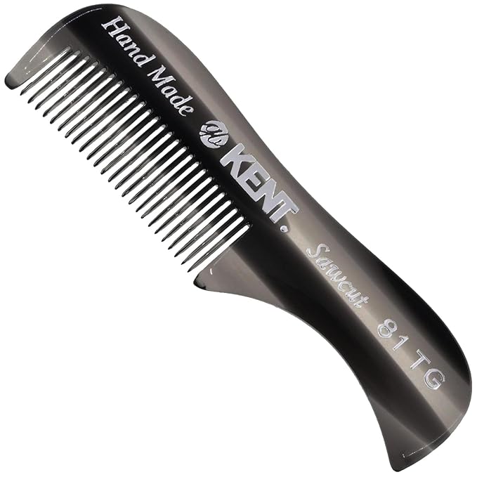 Kent A 81T Black Graphite X-Small Gentleman's Beard and Mustache Pocket Comb, Fine Toothed for Grooming and Styling. Saw-cut of Cellulose Acetate, Hand Polished. Hand-Made in England