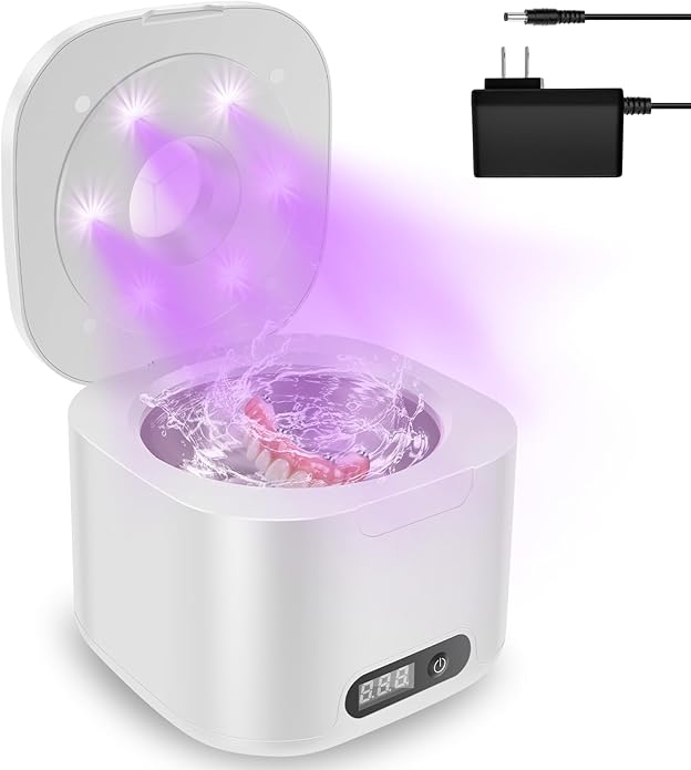 Ultrasonic Retainer Cleaner Machine, 340ML Ultrasonic Cleaner Machine for Braces, Jewelry, Mouth Guard, Glasses, Watch, Denture and Makeup Tools, ABS+304 Stainless Steel, 304 stainless steel