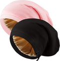 2 Pcs Adjustable Silk Hair Bonnet for Sleeping, Satin Lined Sleep Cap for Women and Men, Silk Hair Wrap Slouch Beanie.