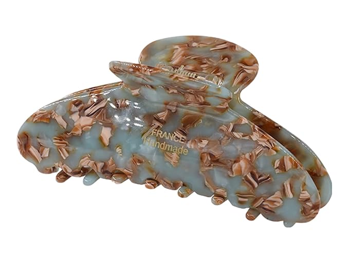 Wenlly large tortoise shell claw clip, 4.1 Inch cellulose acetate hair claw clips, marble non-slip strong hair hold barrettes for women and girls, green