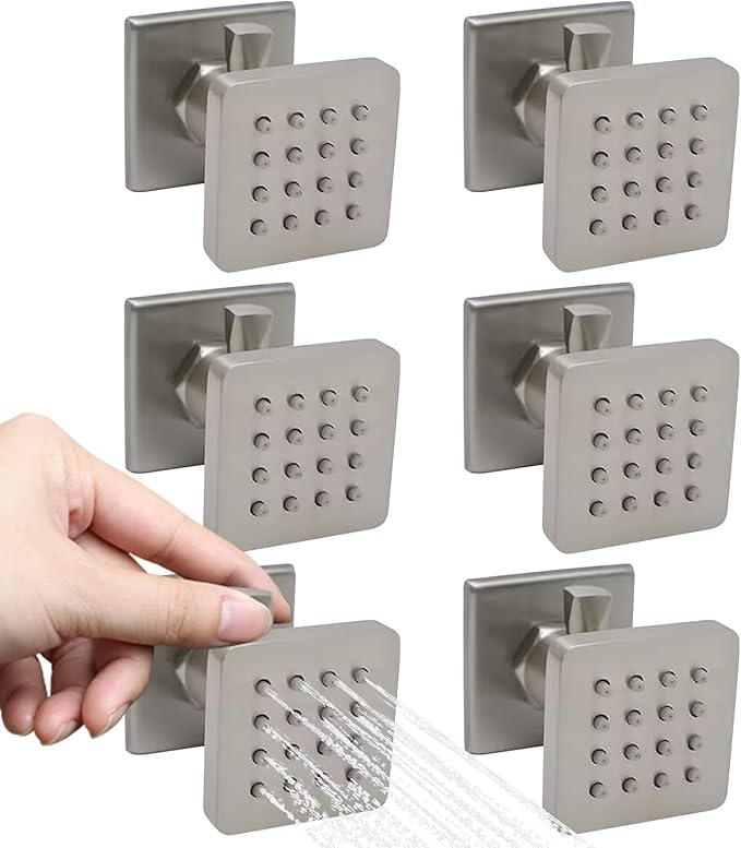 Solid Brass Independent Switch Shower Body Jets 6pcs Body Sprayer for Shower Massage Jets Wall Mount, Showerhead Can Swivel, Flow Can Be Controlled, Brushed Nickel