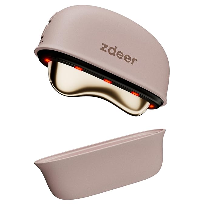 ZDEER LED Red Light Therapy for Face & Neck Massager Facial Care Device – Electric Gua Sha Brass Tool with Heat & Vibration for Firming, Sculpting & Skincare, Pink