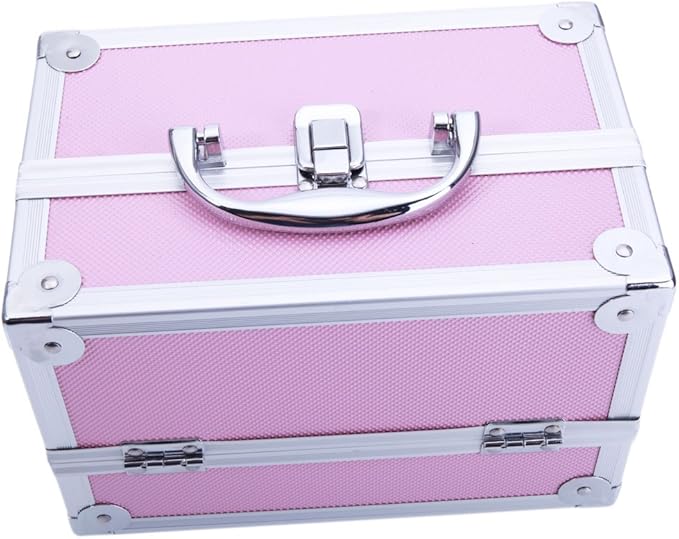 Makeup Train Case, Makeup Case Organizer with Mirror, Portable Cosmetic Box Storage with 2 Trays, Make Up Travel Case for Nail Kits Cosmetics Craft Traveling, Gifts for Women and Girls (Pink)