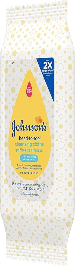 Johnson & Johnson 117008 Head-to-Toe Cleansing Clothe, 15 Count(Pack of 6)