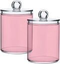 Pink Qtip Holder Organizer Dispenser Cotton Swabs Cans Plastic Jars with Lid Set 2 Pack Bathroom Storage Canister for Cotton Ball Floss Cotton Pads