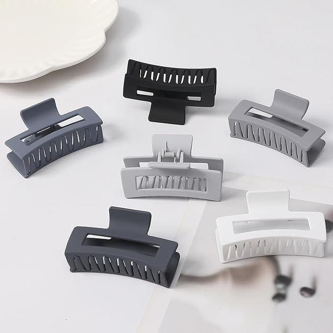 6 Pack Hair Clips, 3.5 Inch Medium Hair Claw Clips for Women and Girls - Grey