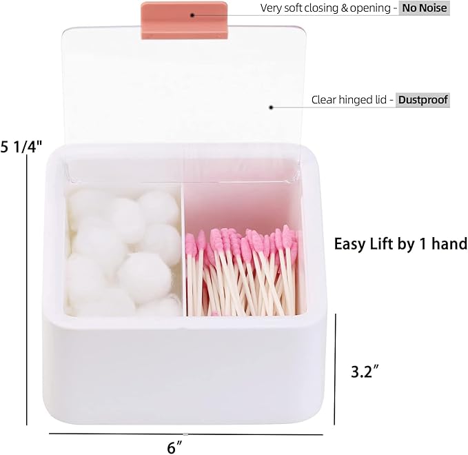 Tecbeauty 2pcs Qtips Holder - Large Cotton Swabs Dispenser Bathroom Canisters Cotton Balls, Pads Storage Container, Hinged Lids, White