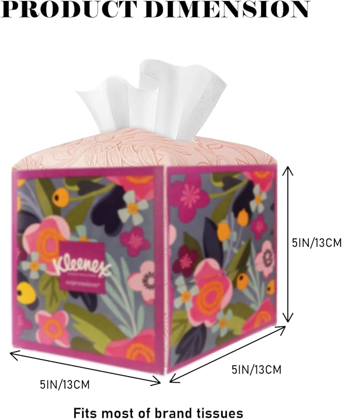 Tissue Box Holder Cover Square Tissue Cube Cover PU Leather Tissue Organizer with Bottom Belt for Bathroom, Tabletop, Kitchen, Night Stands, Office, Home, Car (2, RosyPink)