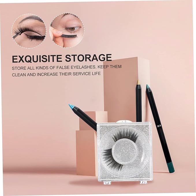 6pcs Eyelash Storage Boxes Square Glitter Eyelash Packaging Cases Unique Silver Card Design for Easy Viewing and Protection