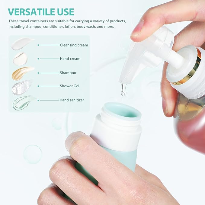 Baluue 2-Pack Silicone Refillable Lotion Containers Travel Size Squeeze Bottles 5Oz Leak-Proof Toiletry Bottles for Shampoo Conditioner Body Lotion and Shower Gel