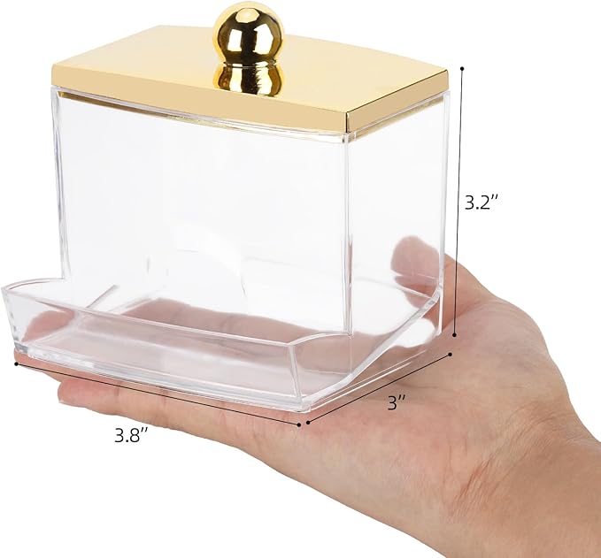 Tbestmax 10oz Qtip Holder Dispenser L Size Bathroom Container with Gold Lid for Bathroom Organizer Accessories Decor Storage-Qtips Cotton Ball Holder