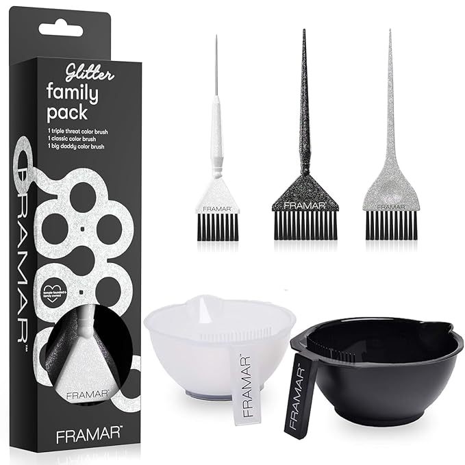 FRAMAR Hair Color Brush Set – Glitter Color Brush, Hair Dye Brush Kit, Hair Coloring Brush - Color Bowl with Cleaner Set – Mixing Bowls – For Hair Color