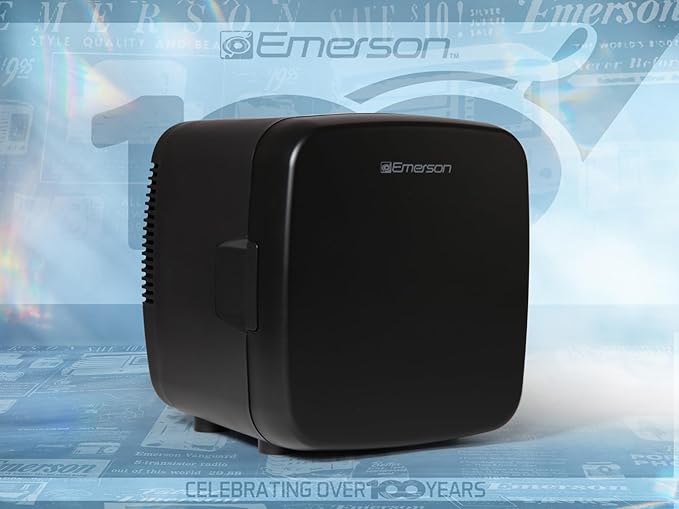 Emerson EFC-5001 Portable XL Mini Fridge Cooler for 12 Cans, 8L Capacity, AC/DC Power Compatibility, Removable Shelf, Lightweight Design – Ideal for Home, Office, Travel, Dorms, and Outdoor Use