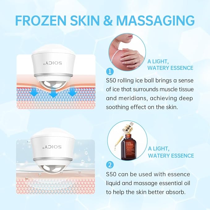 Ice Roller for Face and Eyes Body, Facial Ice Roller 360° Rotating Stainless Steel Ball Face Massager Fitness Cryosphere for Reduces Puffiness, Redness and Pain, Beauty Skin Care Tools